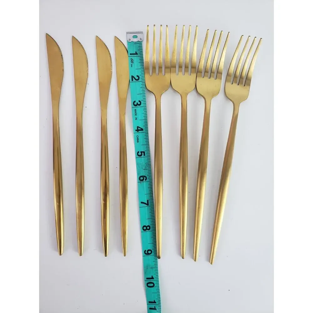 Gold Tone Silverware Stainless Flatware Dinner Set 4 Forks, 4 Knives